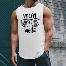 Migxsaf Beach Summer Vacation Tank Tops for Men Palm Tree Graphic Sleeveless Hawaiian Shirts Muscle Workout Gym Tank Top(White,2XL)
