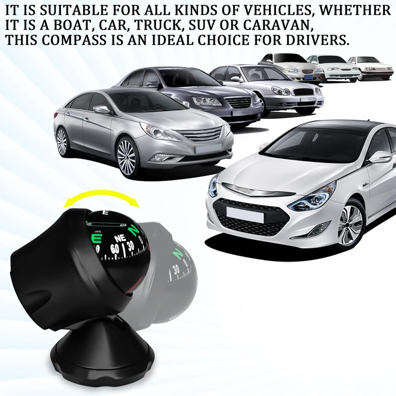 KUQUTIDY Car Compass Ball with Bottom Stick, Compass for Car
