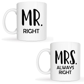 MAUAG Mr Right And Mrs Always Right Coffee Mugs Set of 2, Funny Wedding Gifts for Couple Wife Husband, Newly Wed Gifts for Bride And Groom Bridal Shower, Engagement Gifts for Couples, 11Oz