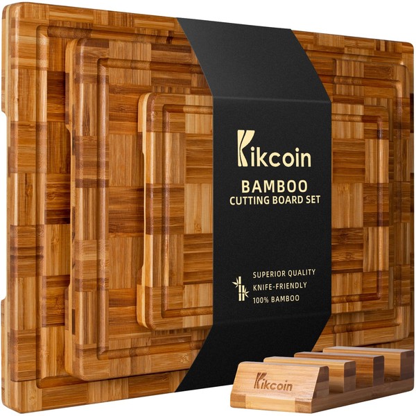 Kikcoin Extra Large Bamboo Cutting Boards, (Set of 3) Chopping