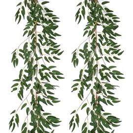 2PCS 5.7FT Fake Willow Leaves Vines Twigs, Artificial Hanging Italian Ruscus Greenery Garland Leaves, Faux Ivy Vines Willow Branches Plant Fern Garlands Skil for Indoor Realistic Outdoor Decoration