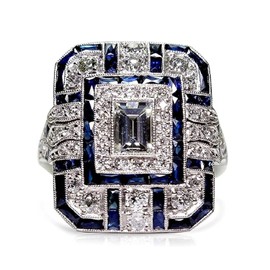 Big Dainty Full Square Cubic Zrionias Full Finger Wide Chunky Ring,Silver Exaggerated Large Cocktail Party Turkey Turkish CZ Sapphire Crystal Ring for Women (Ring_A, 8)
