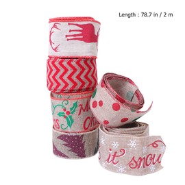 Operitacx Pack of 7 Christmas Hessian Jute Burlap Rolls Hessian Ribbon Beautiful Cartoon Print Decorative Ribbon for Christmas Party Decorations (Mixed)