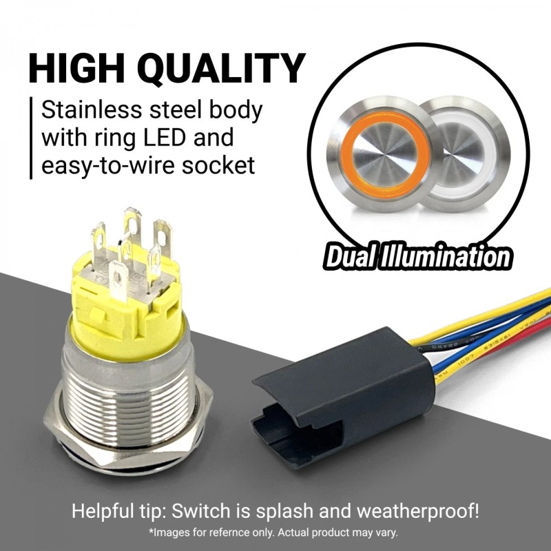 AutoLöc Power Accessories 19mm Billet 12V Momentary Push Button Switch