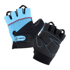 TAVIALO Fitness Gloves Training Gloves for Women, Size M (16-19 cm), Colour Black/Blue, Double Reinforced Leather Palm
