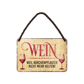 Wine Tin Sign - Vintage Retro Decorative Metal Sign with Cord and Suction Cup - Funny Gift Idea for Wine Lovers - Wine Decor Wine House Wine Cellar Wine Shelf - Side Dish for Gift Set - 18 x 12 cm