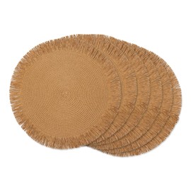 DII Woven Kitchen Collection Round Placemat Set, 15" Round, Natural Fringe, 6 Piece