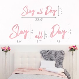 Slagindeco Full Color Lacquered Slay All Day Teen Girl Room Decor - 16.5 Inches x 7.1 Inches, Preppy & Aesthetic Decor for Girls' Rooms & Dorms (Pink)