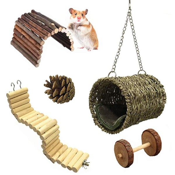 Ewolee Pack of 5 Hamster Bird Nest Natural Grass Tunnel