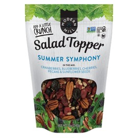Modern Mill Summer Symphony Mixed Salad Topper By Gourmet Nut - Dried Cranberries,Blueberries,Pecans,Cherries & Sunflower Seeds - Gluten Free,Kosher,Dried Fruit & Nuts Vegan Snack -12oz Resealable Bag