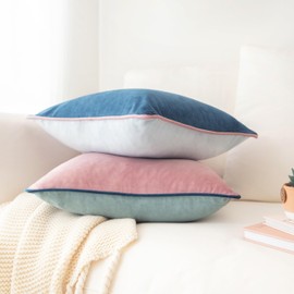 MONDAY MOOSE Decorative Throw Pillow Covers Cushion Cases, Set of 2 Soft Velvet Modern Double-Sided Designs, Mix and Match for Home Decor, Pillow Inserts Not Included (18x18 inch, Pink/Blue)