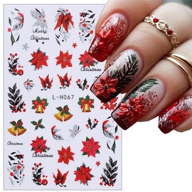 Christmas Nail Stickers for Nail Art 3D Self Adhesive Gold Silver Christmas Tree Nail Art Stickers Winter Snowman Nail Decals Xmas Red Fruit Tree Flower Bell Nail Design Stickers for Women 6sheets