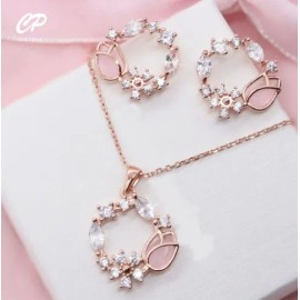 Juego Collar Aretes Elegante Fino Para Dama Mujer Con Piedra