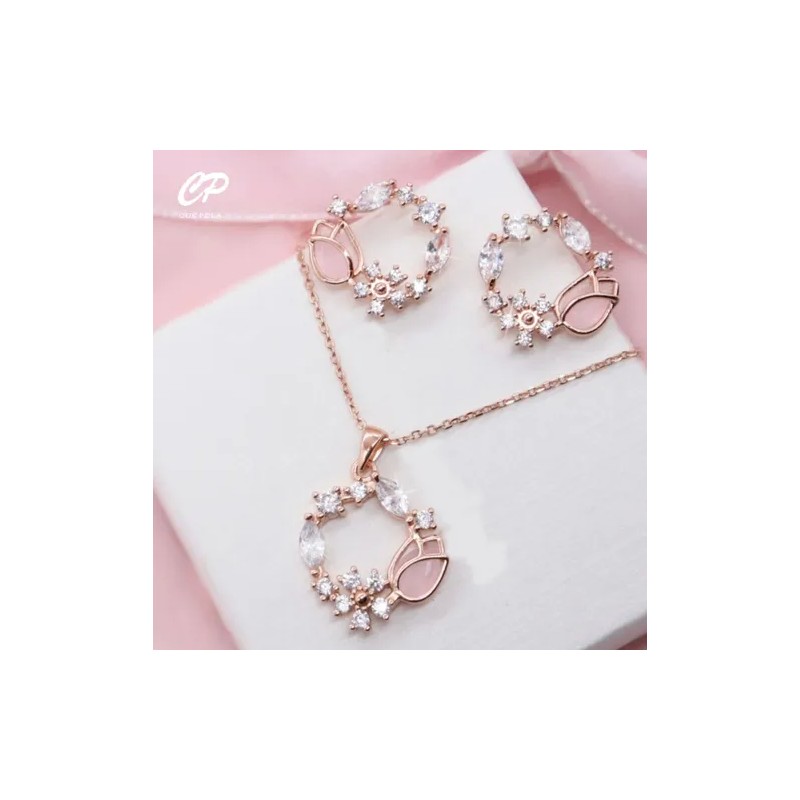 Juego Collar Aretes Elegante Fino Para Dama Mujer Con Piedra