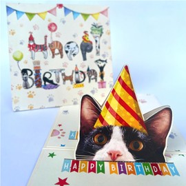 DongNaiWin Tuxedo Cat Lovers Birthday Card - 3D Cute and Funny Tuxedo Cat Pop Up Card with Envelope - Tuxedo Birthday Greeting for Cat Lovers