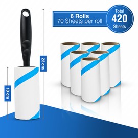 ARVO Lint Roller for Pet Hair and Dust Remover, Lint Rollers for Clothes, Furnitures and Carpet, Easy to tear, Fluff & Hair Remover, Sticky Roller refills (6 pack/420 Sheets -1 Handle 70 sheets/roll)