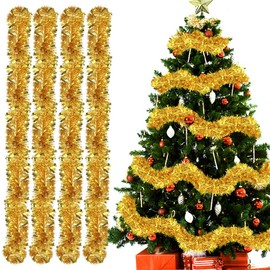 Christmas Garlands, 4 Pieces Tinsel Christmas Tree, 2 m Tinsel Garland, Tinsel Garland Christmas, Christmas Decoration Tinsel for Christmas Tree, Christmas Party, Birthday Party Decoration (Gold)