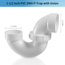 LESSO 1-1/2" PVC Pipe DWV P-Trap with Union Plastic NUT DWV (Drain, Waste and Vent) for RV Drain Bathroom Kitchen Sink Drain Pipe Tubular Kit