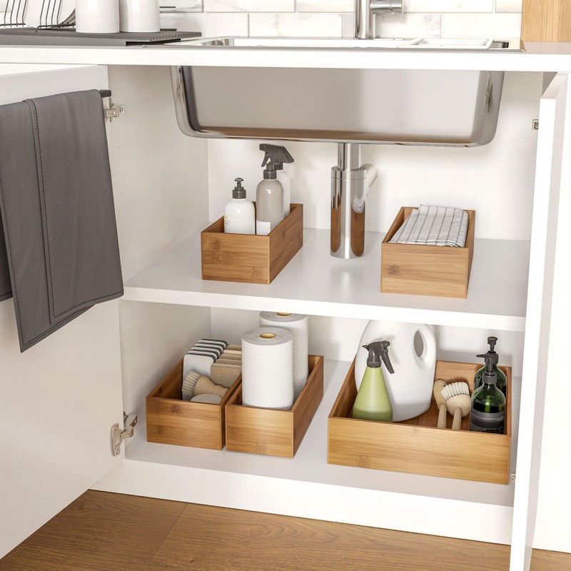 Seville Classics Bamboo Wood Storage Bins Organizer Boxes for Kitchen