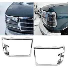 HECASA Headlight Chrome Trim Bezel Compatible with 1992-96 Ford Bronco, F150 Truck; 1992-97 F250 F350 F450 Truck RH & LH Headlamp Doors Pair Set