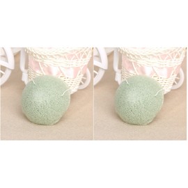Minkissy 2Pcs Natural Facial Sponges With Lanyard Hemispherical Matcha Green Face Scrub Cosmetic Spa Sponges for Women Men Facial Cleansing