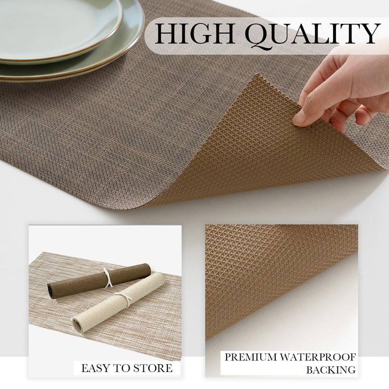 BACKTOEDEN Leakproof Placemats Set of 6, 2-Layer Waterproof placemat for
