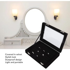 Bandeja para anillos, 7 Ranuras Vitrina de Joyería Caja de Almacenamiento de Joyería Bandeja de Joyería Vitrinas de Almacenamiento de Anillo de Terciopelo con Tapa Caja de Almacenamiento(Negro)