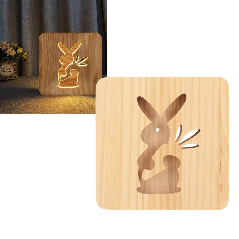 Wooden Carving Night Light Rabbit Shape Soft Light Eye Protection