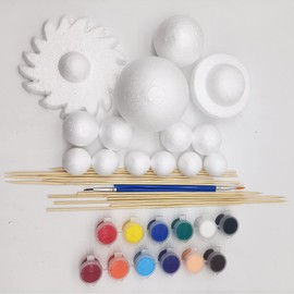 Acrice Solar System Model Kit for Kids Includes 14PCS Mixed Sized Foam Balls, 12PCS Bamboo Sticks, 12 Color Pigments, 2PCS Painting Brushes for School Science Projects and DIY Planet Handcraft