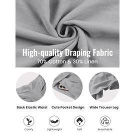 SCUSTY Linen Pants for Women Culottes Capris Wide Leg Palazzo Boho Pants Trousers(Grey-L)