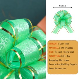 FORBINBO 6 Pieces Rose Pull Bows 6 Inch Gift Wrapping Pull Bows with Ribbon for Christmas Presents Wedding Gift Wrapping Baskets (Green)