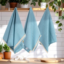 ZOMI Kitchen Dish Towel Cloth 100% Cotton, 20x30 Inches Set of 6 Highly Absorbent Multi-Purpose Dish Cloths for Cleaning (Powder Blue, 20"x30")