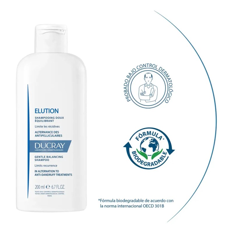 Shampoo Reequilibrante Ducray Elution para Caspa 200 ml