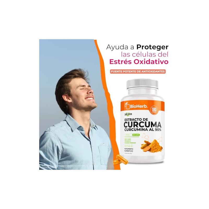 BioHerb® | Cúrcuma 95% Curcuminoides Estandarizados | 180 Cápsulas |