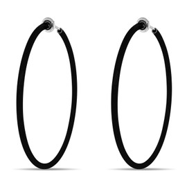 Clip On Spring Hoop Earrings for Non-Pierced Ears (50mm, Black)