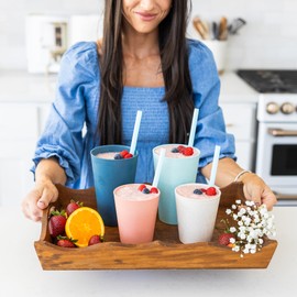 Grow Forward Premium Wheat Straw Cups - 13 & 20 oz Unbreakable BPA Free Hard Plastic Cups - Reusable Lightweight Plastic Drinking Glasses for Kitchen, Outdoor, Water, Camping, RV - Tropical