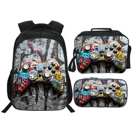 Gaming Backpack Kids Game Bookbag 16inch Schoolbag With Lunch Box Bag Pencil Case Set For Boys Girls