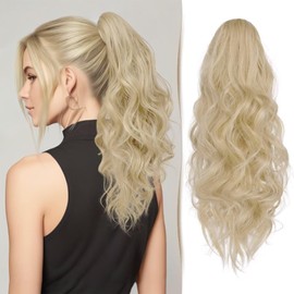 Sidaila 18" Curly Hair Extensions Ponytail Claw Clip in Hair Extension Wavy Long Pony Tails Synthetic Fake Hair Jaw Clip On Ponytails Hairpiece for Women Girls - Pale Ash Blonde Hair Extensions