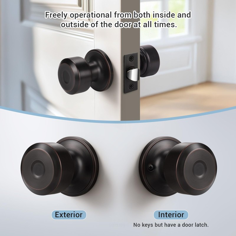 KNOBWELL Oil Rubbed Bronze Passage Door Knob, Non-Locking Interior Closet