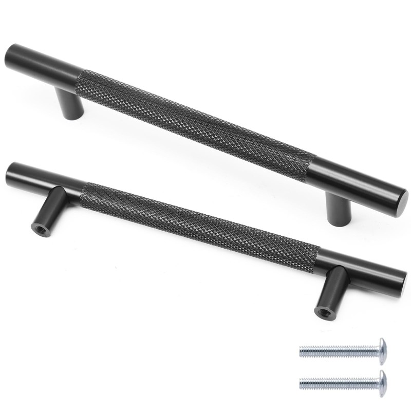 Cjueiom 6 Pack Matt Black Cupboard Handles 128mm Hole Center