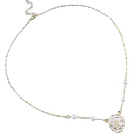 Vintage Flower Necklace Pearl Flower Pendant Necklace Gold Pearl Chain Necklace Rose Flower Choker Necklace Jewelry for Women and Girls (Golden, One size)