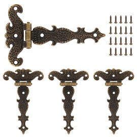 Cionyce 4Pcs Tee-Strap Hinges Heavy Duty Hinges Hardware Antique Bronze Decorative Hinges for Barn Door,Gate with Screws (4.33" *2.75")