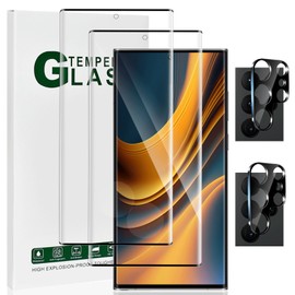 (2+2 Pack) Galaxy S23 Ultra Screen Protector and Camera Lens Protector, Fingerprint Unlock, 3D Full Coverage 9H Hardness Tempered Glass, Easy Installation Bubble-Free, for Galaxy S23 Ultra (6.8 Inch)