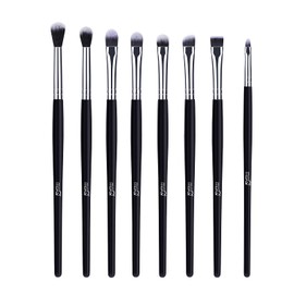 MSQ Eye Makeup Brush Set 8pcs Eyeshadow Makeup Brushes Eye Shadow Concealer Brush Eyebrow Powder Liquid Cream Blending Brush Set with Premium Wooden Handles Black