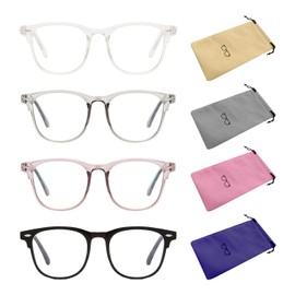 EHDWXVZM Pack of 4 Anti-Blue Light Glasses and 4 Glasses Storage Bags, Blue Light Filter Glasses, Computer Glasses, Clear Glasses, Unisex Glasses, Fashionable Glasses, black