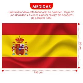 BIORYC ® 2 Large Spain Flags Made of Polyester with High Density 110 g/m² Reinforced + 5 Stickers | Spanish Flag Made of Durable Fabric for Balcony and Pole | Football, Euro Cup