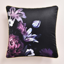 ROOM99 Mimosa Zalya Decorative Cushion Cover Throw Cushion Cover Aesthetic Modern Bedroom Living Room Flowers Velvet Black 45 x 45 cm