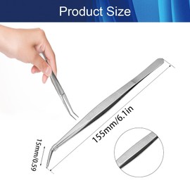Bent Tweezers, Universal Bent Tip Tweezers, Multipurpose Stainless Steel Tweezer, with Curved Pointed Serrated Tip
