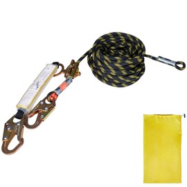 Happybuy Vertical Lifeline Assembly - 50' x 0.55'' Fall Protection Rope, 30 KN Breaking Tension, Polyester with Hooks, Grab and Absorber, ANSI Compliant