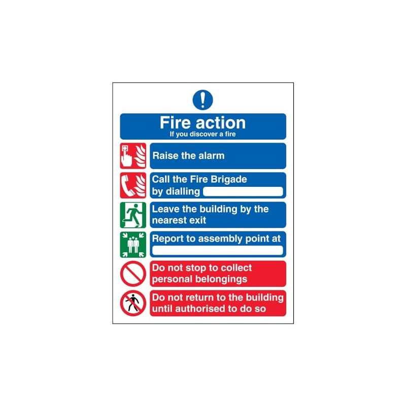 V Safety General Fire Action 6 Message Sign - Portrait